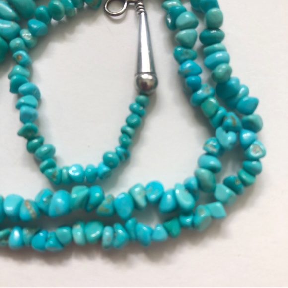 Southwestern Turquoise Nugget Sterling Silver Necklace - Picture 7 of 9